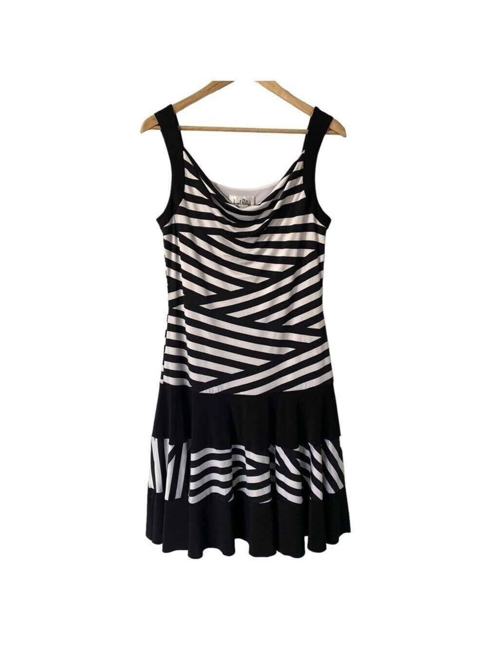 Joseph Ribkoff Striped Fit and Flare Dress Sz 10 Black White Cocktail Party EUC